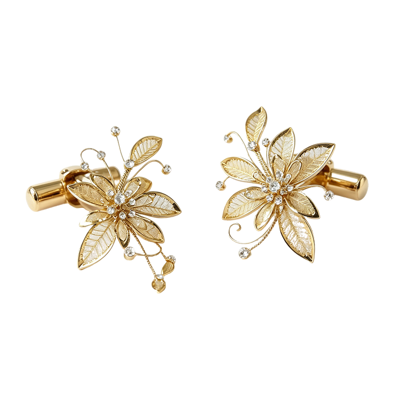 Gold Filigree Floral Crystal Cufflinks