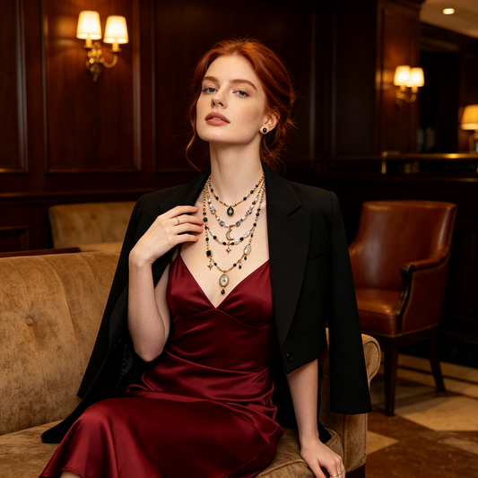 Black Star Moon Gold Gothic Layered Necklace