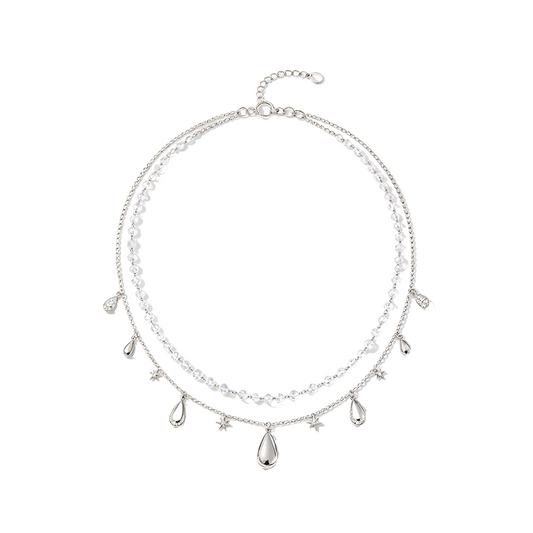 Silver Pearl Layered Waist Chain with Teardrop & Star Charms